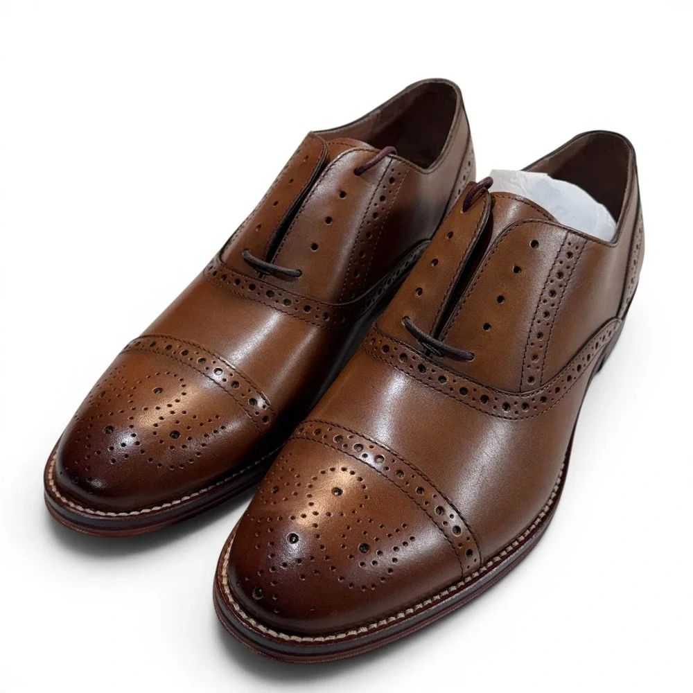 Johnston & Murphy Conard Tan Calfskin Leather Cap Toe Brogue Oxford Shoes 9 M